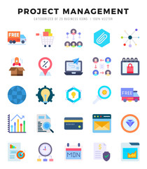 Project Management Flat icons collection. 25 icon set. Vector illustration.