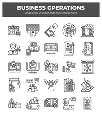 Collection of Business Operations Icons: 25 Essential Line Icons for Finance. Marketing. and Management