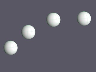 白いメッシュ球体が並ぶ背景。