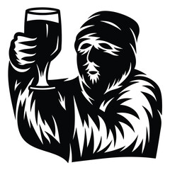 Mysterious Man in a Balaclava Toasting with a Pint of Beer