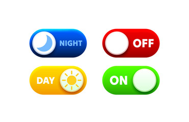 Off on button, day and night mode theme. Vector illustration