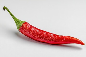 Vibrant red chili pepper on a white background.
