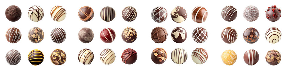 Delectable assortment of gourmet chocolate truffles in various flavors and designs, featuring rich...