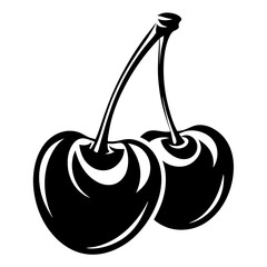 A Pair of Cherries Illustration Black and White Graphic Design