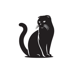 Charming Scottish Fold Cat Silhouette Vector Illustration – Adorable Feline with Distinctive Folded Ears, Perfect for Pet Logos, Wall Art, T-shirt Designs, and Animal-Themed Creative Projects

