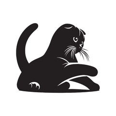 Charming Scottish Fold Cat Silhouette Vector Illustration – Adorable Feline with Distinctive Folded Ears, Perfect for Pet Logos, Wall Art, T-shirt Designs, and Animal-Themed Creative Projects
