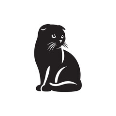 Charming Scottish Fold Cat Silhouette Vector Illustration – Adorable Feline with Distinctive Folded Ears, Perfect for Pet Logos, Wall Art, T-shirt Designs, and Animal-Themed Creative Projects

