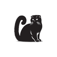 Charming Scottish Fold Cat Silhouette Vector Illustration – Adorable Feline with Distinctive Folded Ears, Perfect for Pet Logos, Wall Art, T-shirt Designs, and Animal-Themed Creative Projects

