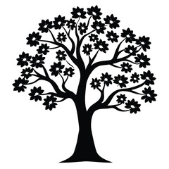 Fototapeta premium Black and White Silhouette of a Blossoming Tree with Many Flowers