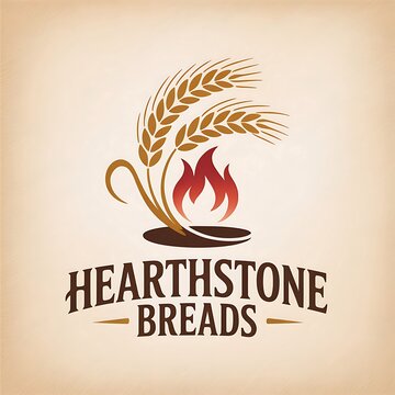 Artistic Emblem for Hearthstone Breads Featuring Wheat and Flame Symbolism