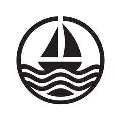 Circular sailboat logo for marine identity