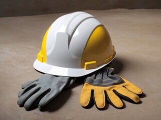 construction helmet and gloves on the table