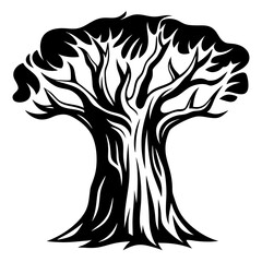 A Majestic Black and White Stylized Tree Illustration a Vector Graphic of a Large Ancient Tree