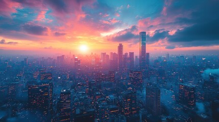 Fototapeta premium City skyline at vibrant sunset