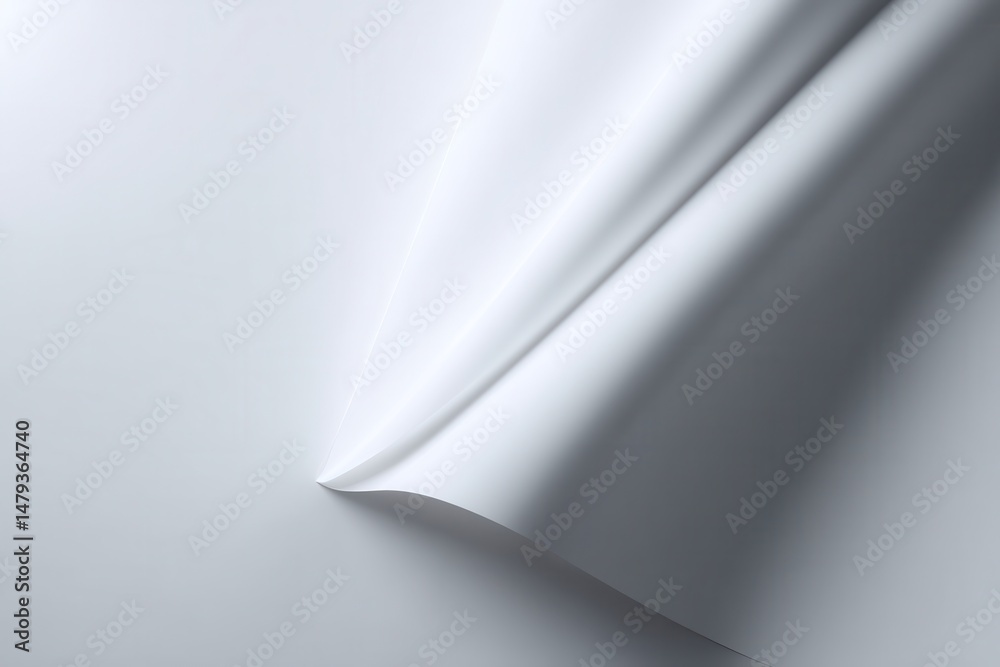 Aufkleber Crisp white sheet curving into a smooth roll, capturing light and shadow to create an abstract, modern look in simple monochrome.