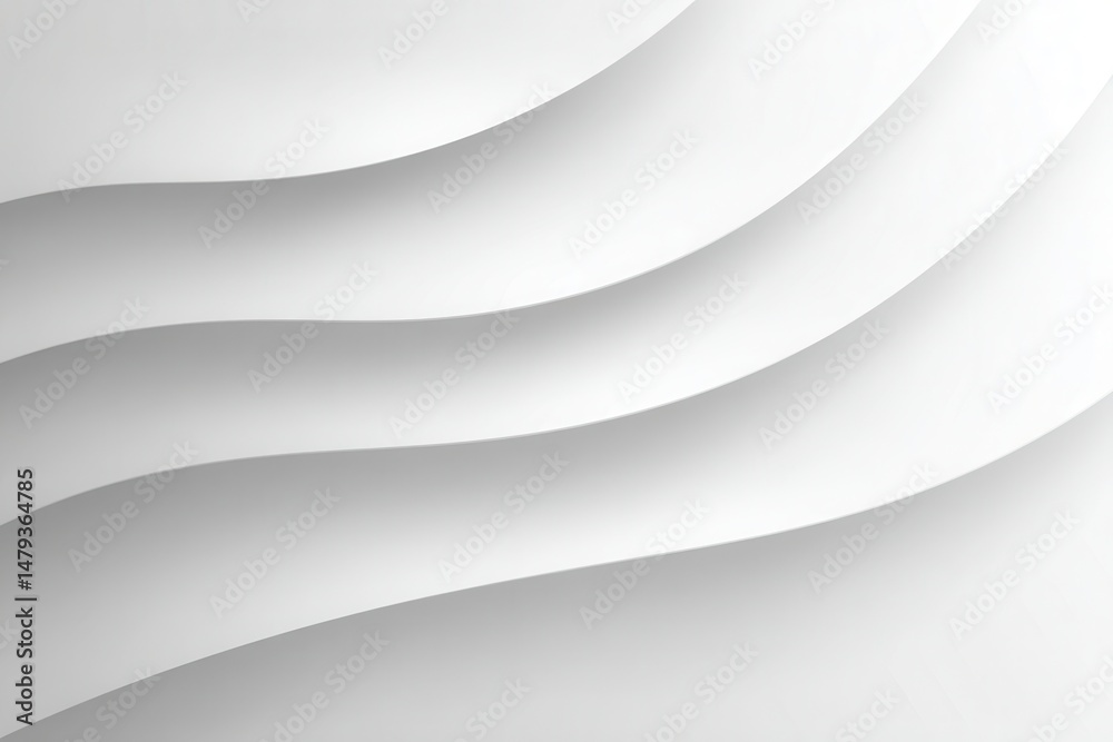Poster Abstract white background with soft, curved lines creating a sense of depth and movement. Minimalist design with subtle shadows.