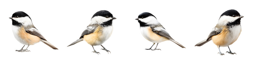 Charming, lively coal tit birds displayed in sequence, showcasing their elegance and playful demeanor, perfect for wildlife art, educational content, or decorative purposes