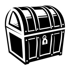 A Classic Black and White Illustration of a Wooden Treasure Chest
