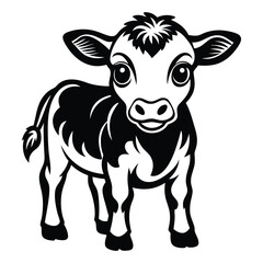 A happy baby cow Vector, drawn in a woodcut style with simple line art