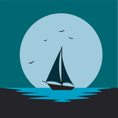 Fullmoon sailing scene with reflections