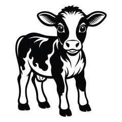 A happy baby cow Vector, drawn in a woodcut style with simple line art