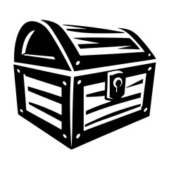 A Classic Black and White Illustration of a Wooden Treasure Chest
