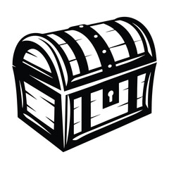 Vintage Wooden Treasure Chest Black and White Illustration Graphic Design Element