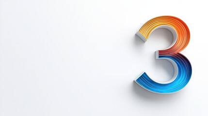 Fototapeta premium Colorful number three design with gradient effect, showcasing vibrant hues of orange and blue against clean background