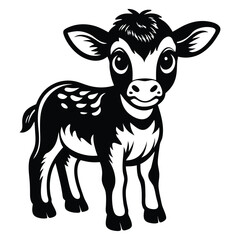 A happy baby cow Vector, drawn in a woodcut style with simple line art