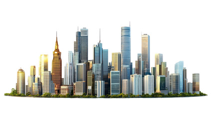 Panoramic View of Modern City Skyline Isolated on Transparent Background

