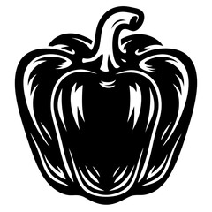 A bold black and white illustration of a bell pepper vegetable