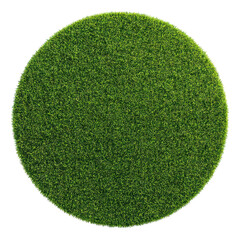 Round Patch of Fresh Green Lawn Grass Top View Isolated on Transparent Background

