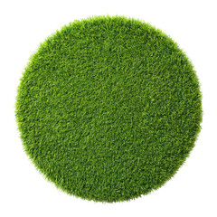 Round Patch of Fresh Green Lawn Grass Top View Isolated on Transparent Background


