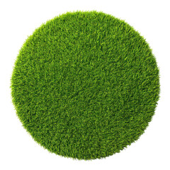 Round Patch of Fresh Green Lawn Grass Top View Isolated on Transparent Background

