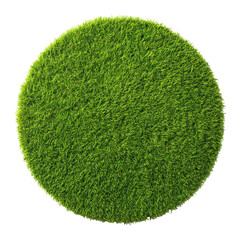 Round Patch of Fresh Green Lawn Grass Top View Isolated on Transparent Background

