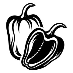 Two Black and White Bell Peppers Graphic Illustration Vegetable Produce Farm Fresh Food Healthy Eating Diet