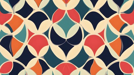 Intricate, symmetrical, geometric pattern design in warm, cool tones.