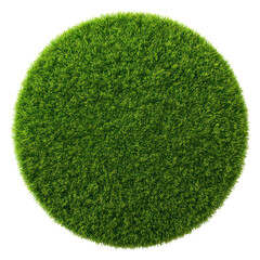 Round Patch of Fresh Green Lawn Grass Top View Isolated on Transparent Background

