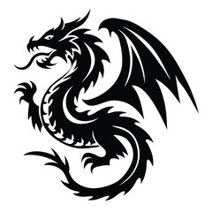 Majestic Black Tribal Dragon Design Illustration Graphic Art