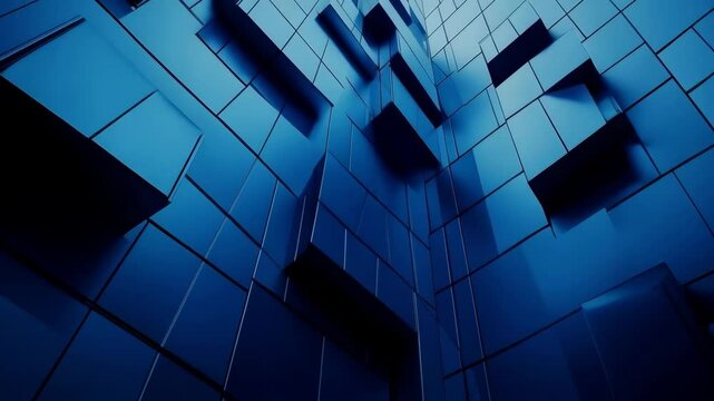 Modern Blue Metal Facade with Square Elements and Reflections for Architectural Design