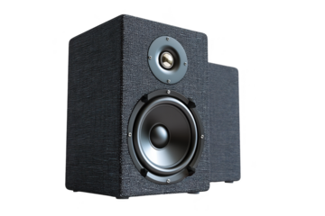 Black Textured Cube Speaker on Transparent Background