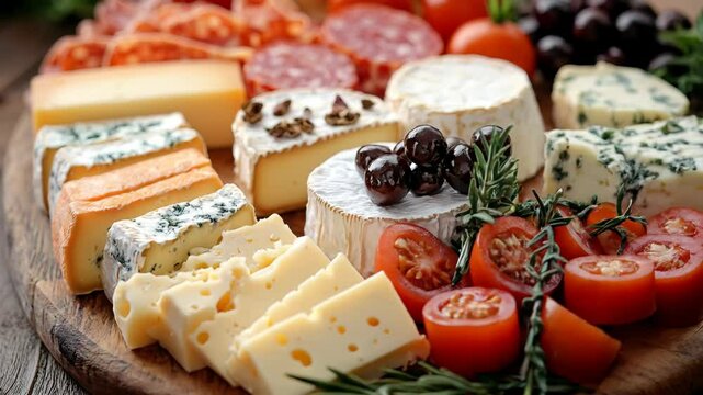 Assortment of cheese on wooden table, closeup. Dairy products. Cheese Selection. Large assortment of international cheese specialities.