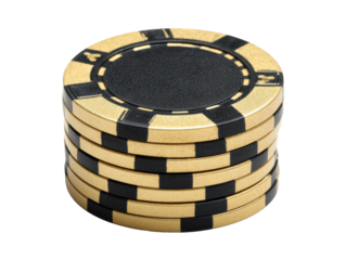High-stakes poker with premium golden chips stacked Isolated, cut out transparent