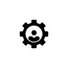 Minimalist icon of a person inside a gear, representing human resource management