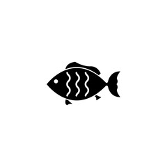Black silhouette of a decorative fish with wavy lines for seafood and ocean themes