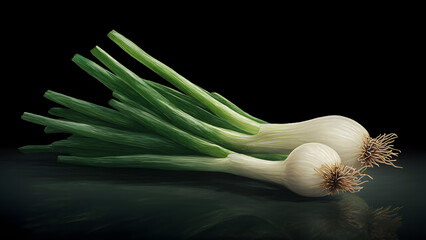 fresh scallion on a black background