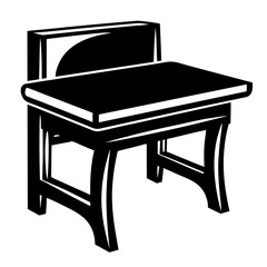 Simple Black and White Illustration of a Small Wooden Table or Desk with a Backrest