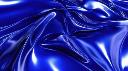 Fototapeta premium Close-up of royal blue satin fabric with flowing folds and shimmering highlights in a studio setting for luxury design