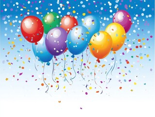 Celebration with Colorful Balloons and Confetti Floating in the Air for a Festive Party Event Background