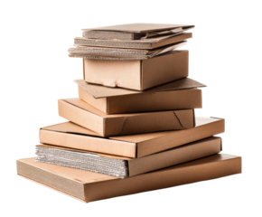 Stacks of cardboard boxes for shipping and storage purposes, cut out - stock png.